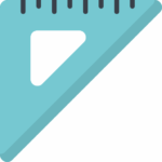 Équerre de géométrie bleu-vert avec graduations sombres sur le bord supérieur, idéale pour le dessin technique et scolaire.