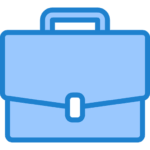 Icône vectorielle d'une mallette ou porte-documents de couleur bleu clair avec un contour bleu foncé et une boucle de fermeture centrale.