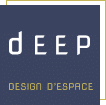 Logo minimaliste pour DEEP DESIGN D'ESPACE sur fond bleu nuit, avec une typographie moderne et des bordures dorées.